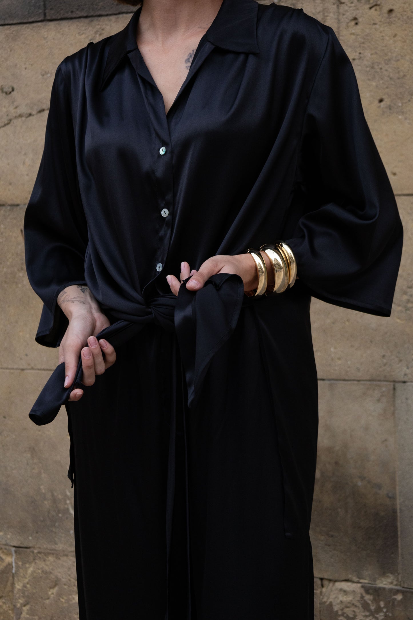 Suit, shirt and trousers, 100% silk, black