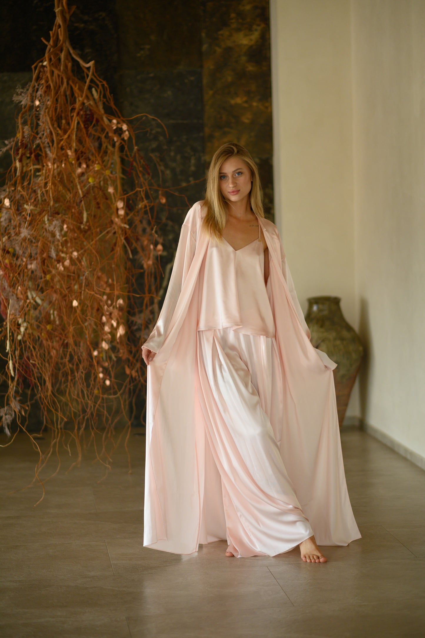 Three-piece suit “Bohemia” made of 100% Italian silk, pink
