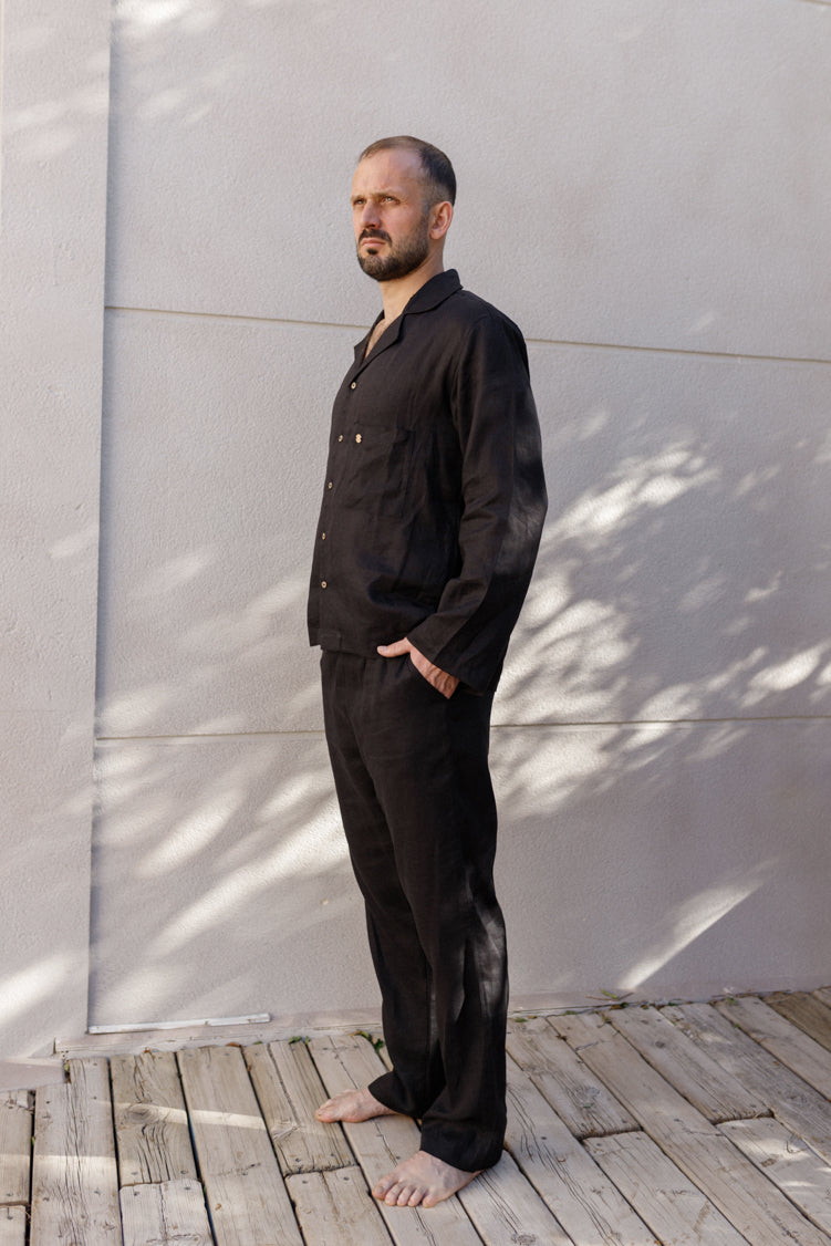 Black linen men's suit