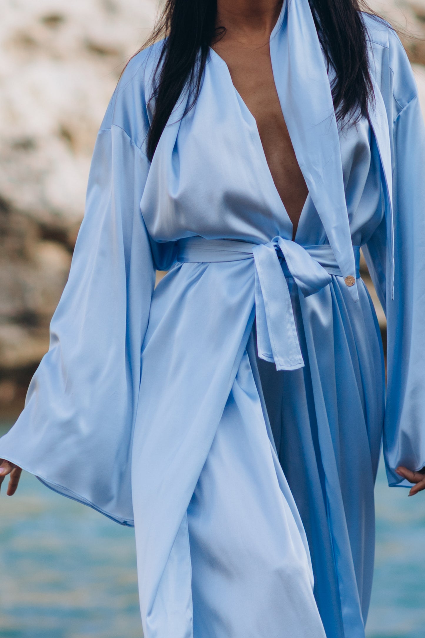Three-piece suit “Bohemia” made of 100% Italian silk, blue