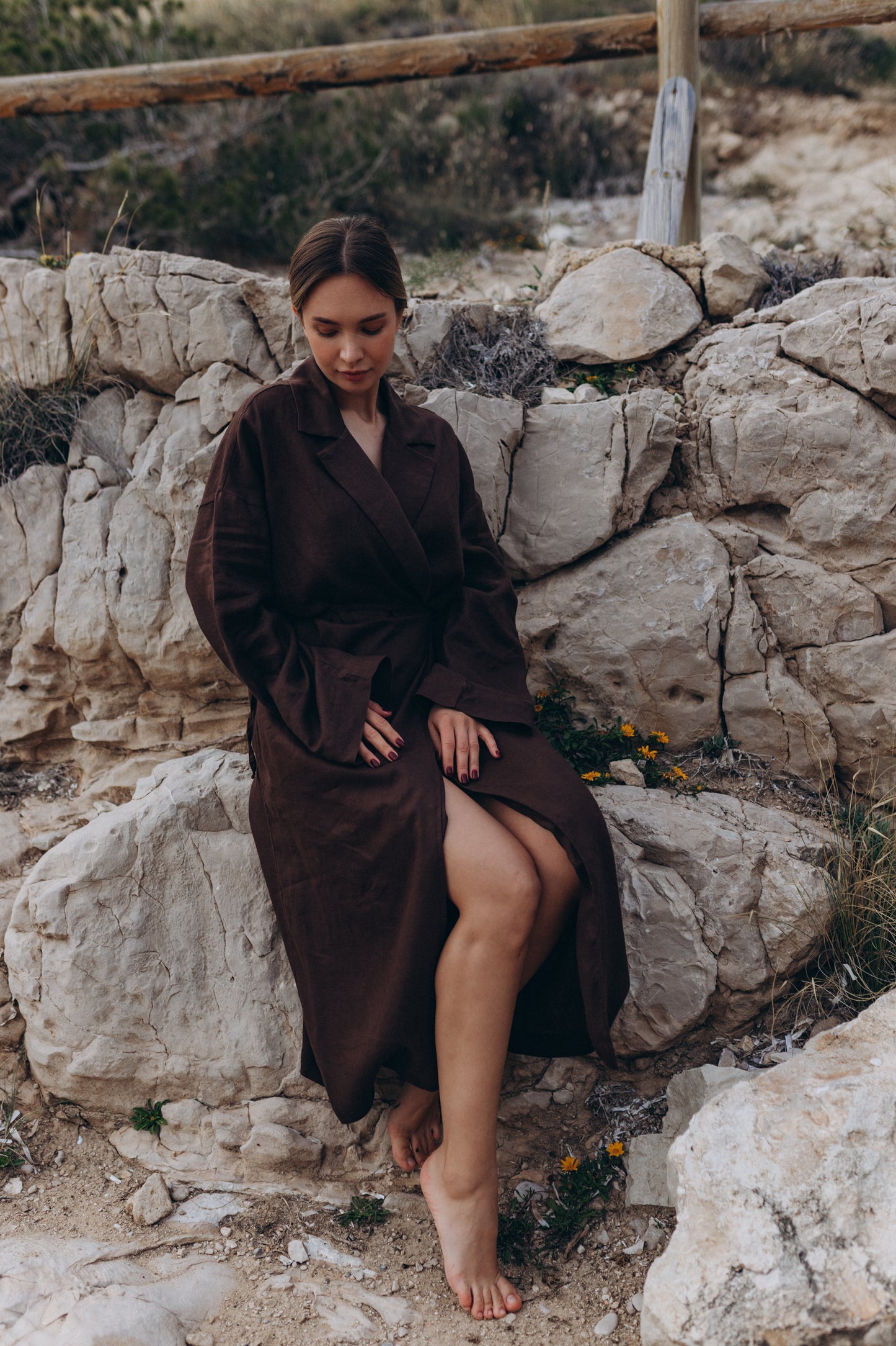 Long kimono dress "Chocolate" made of 100% linen