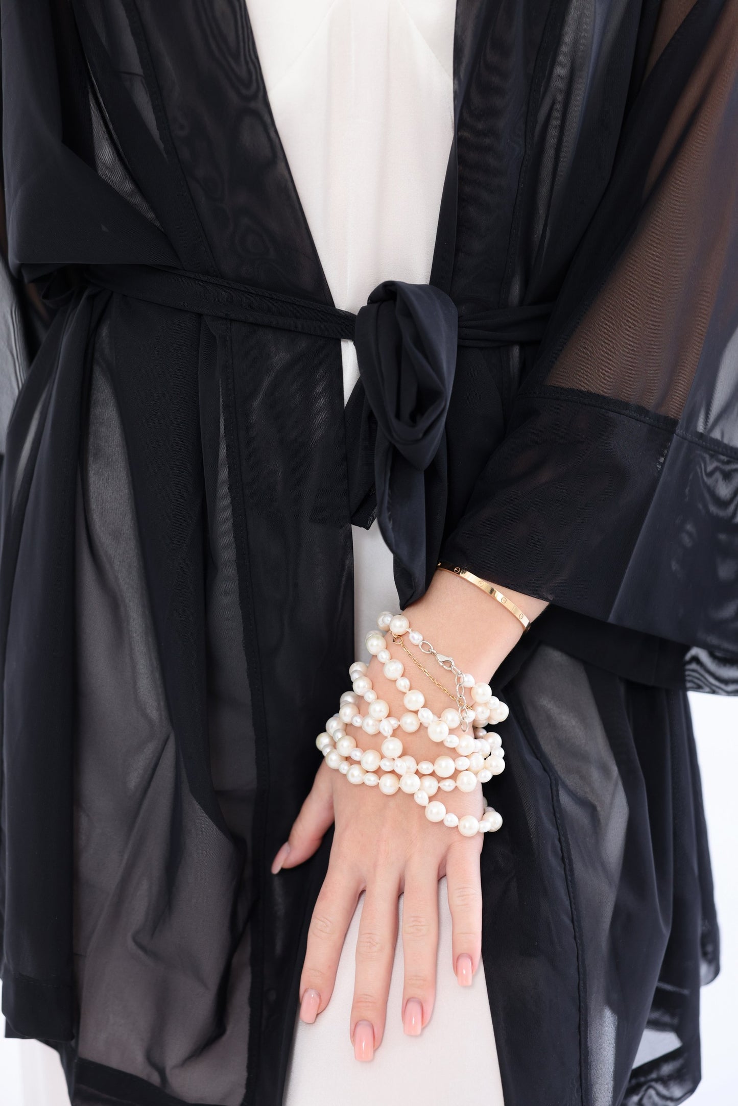 Kimono accessory, shortened, translucent elastic mesh