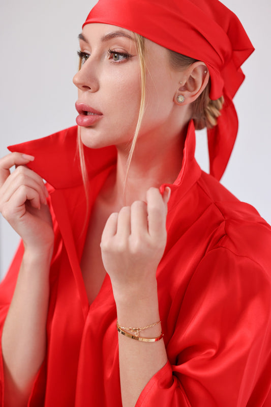 Комплект з шовку oversize set, сорочка та брюки, червоний