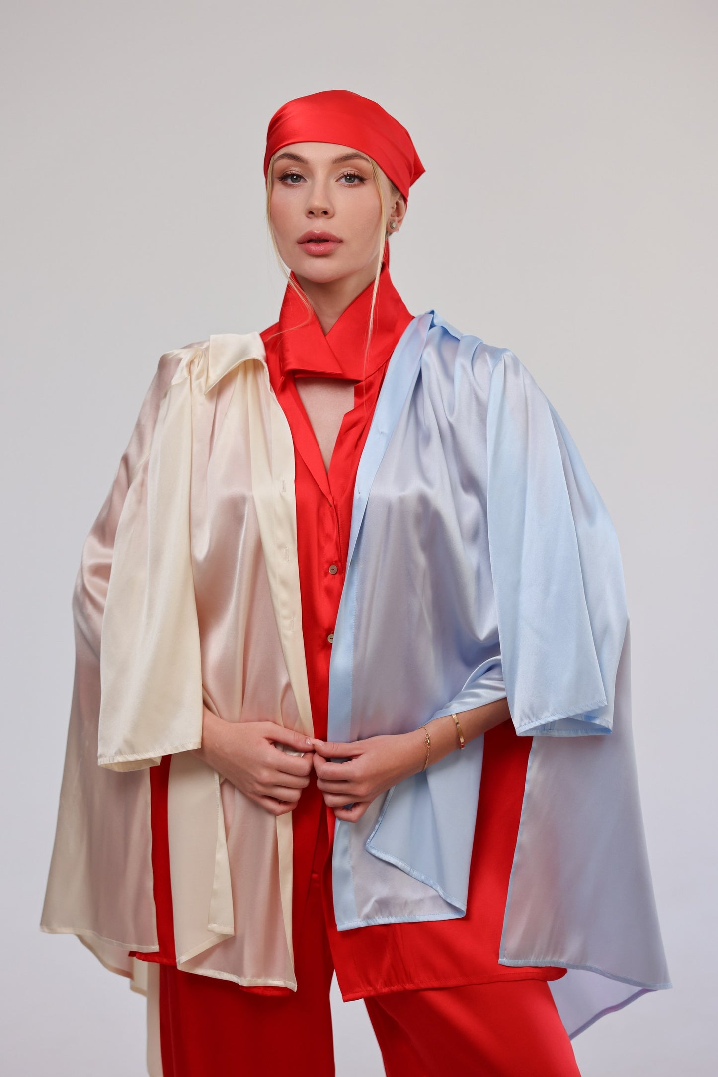 Комплект з шовку oversize set, сорочка та брюки, червоний
