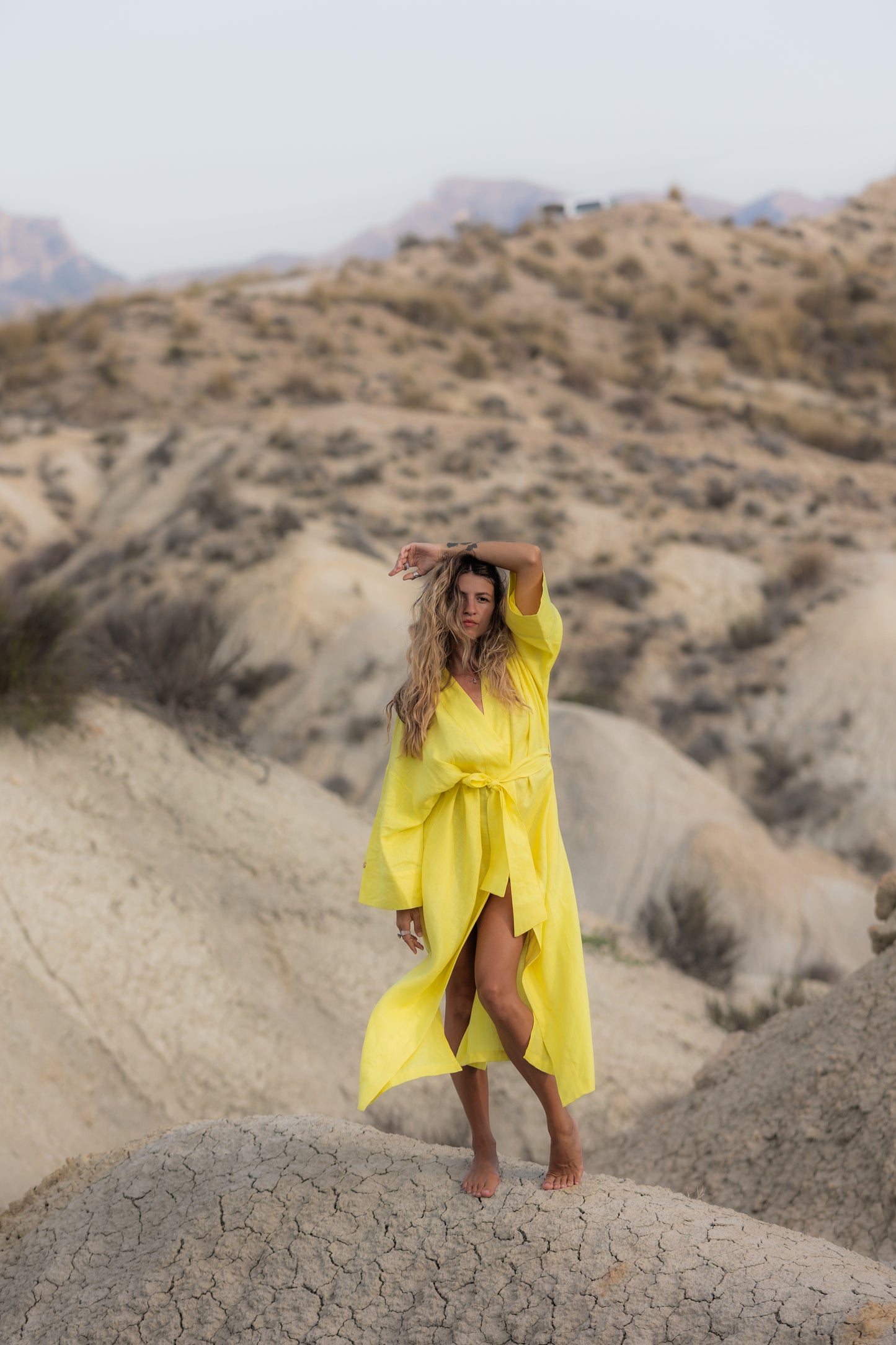 Long kimono dress "Sunny" with sacred geometry embroidery