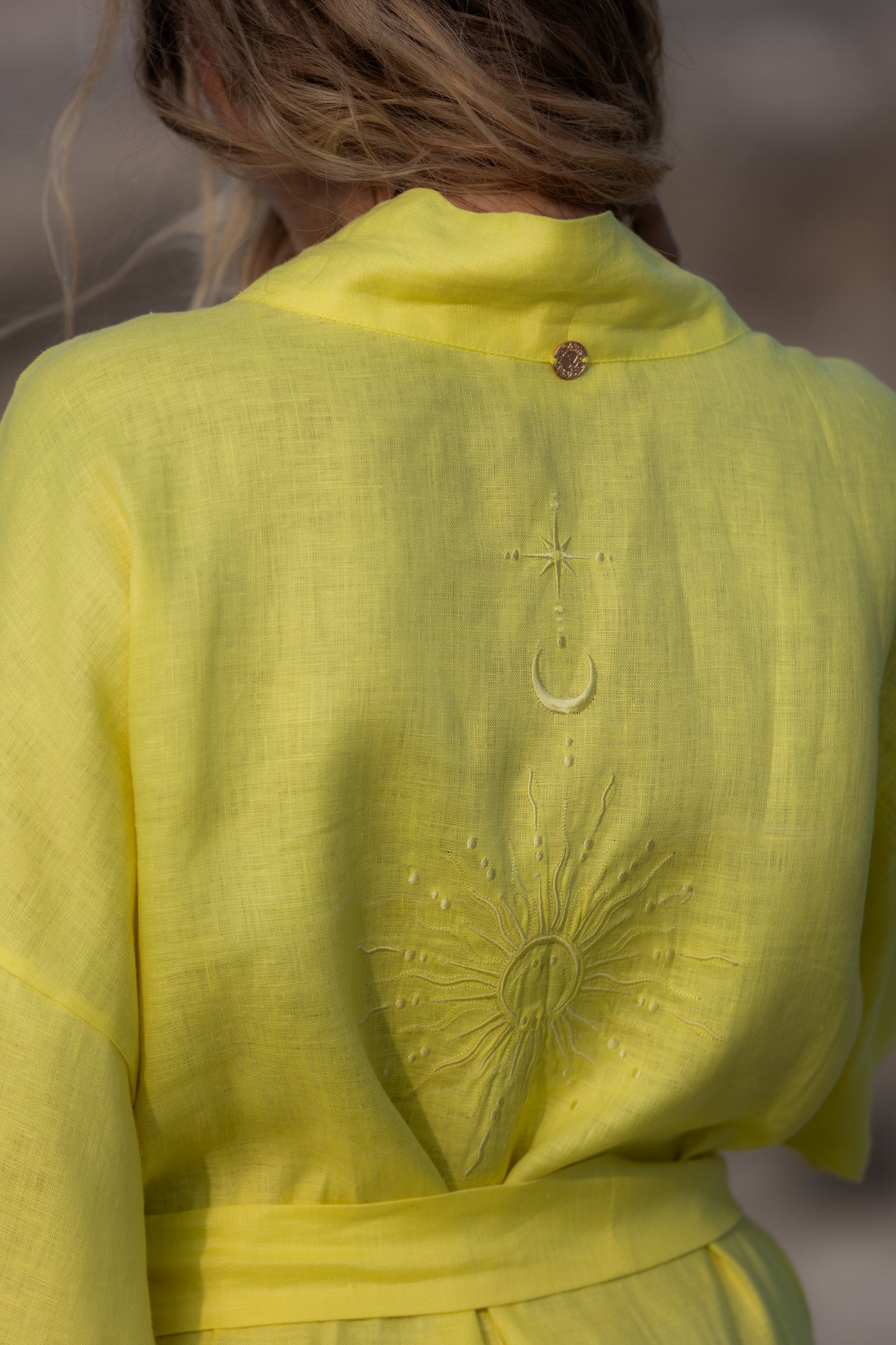 Long kimono dress "Sunny" with sacred geometry embroidery