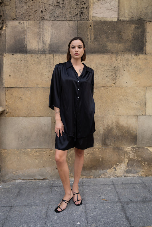 Suit, shirt and shorts, 100% Italian silk, black