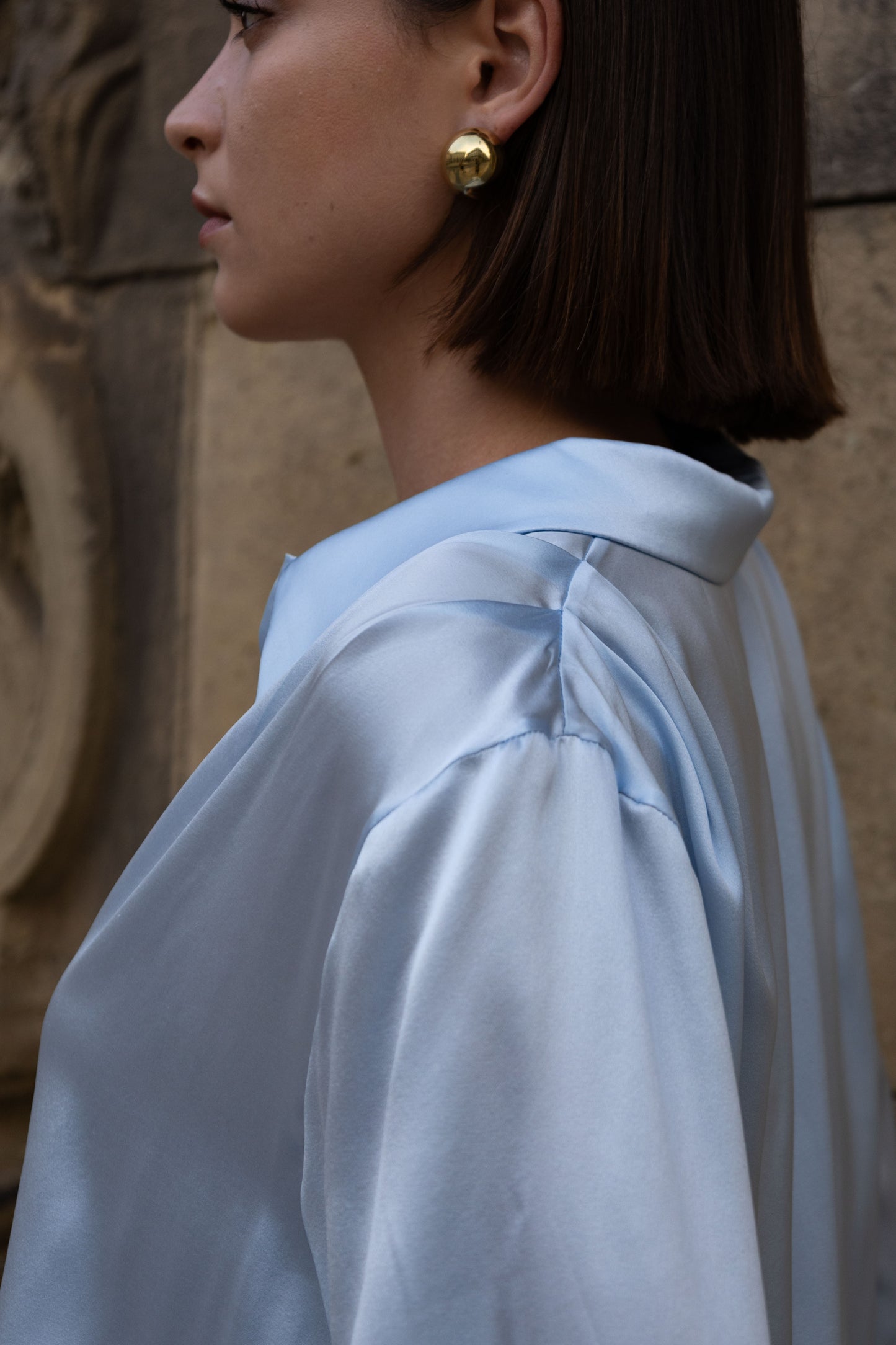 Suit, shirt and shorts, 100% Italian silk, blue