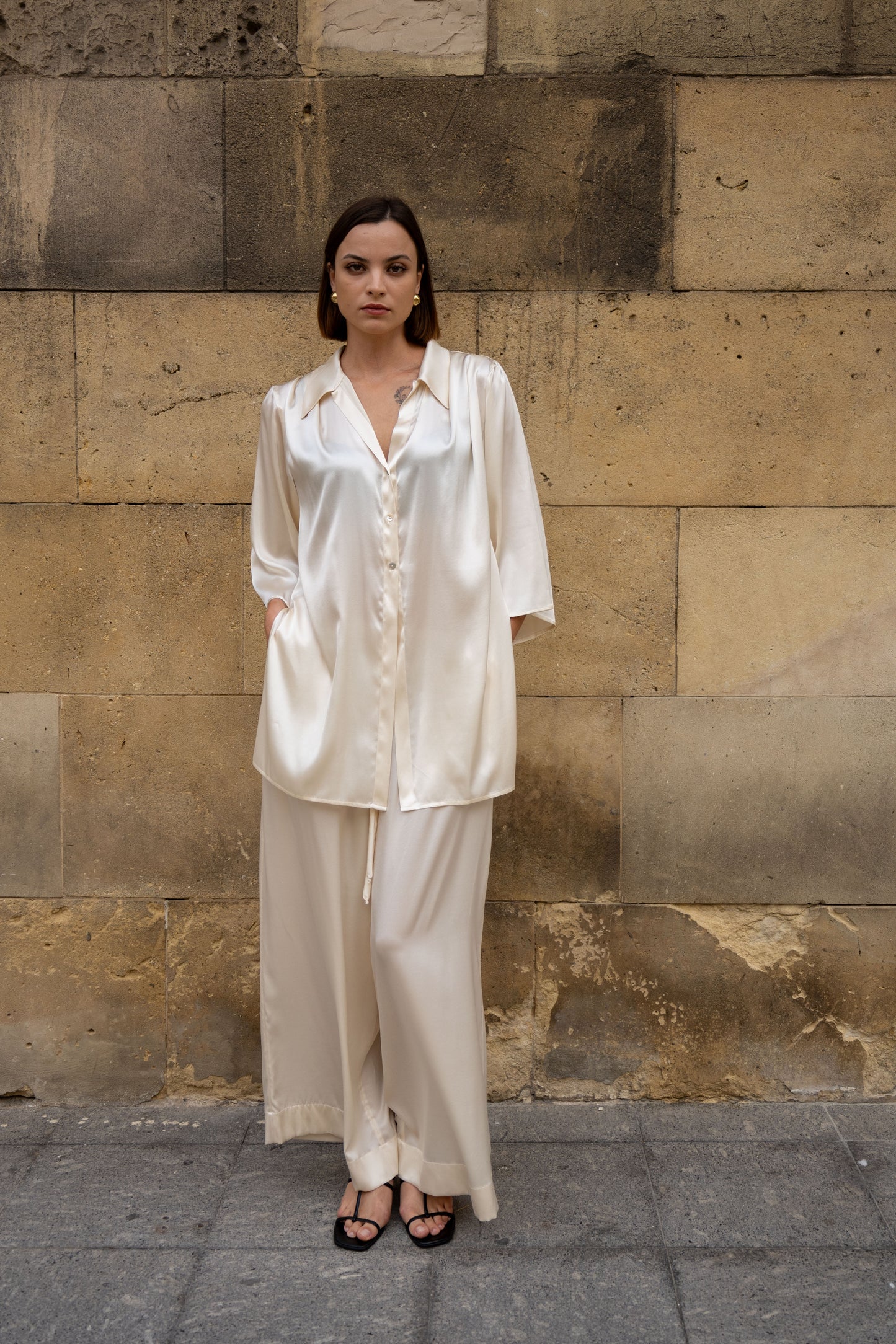 Костюм, сорочка та штани, італійський шовк 100%, чорний