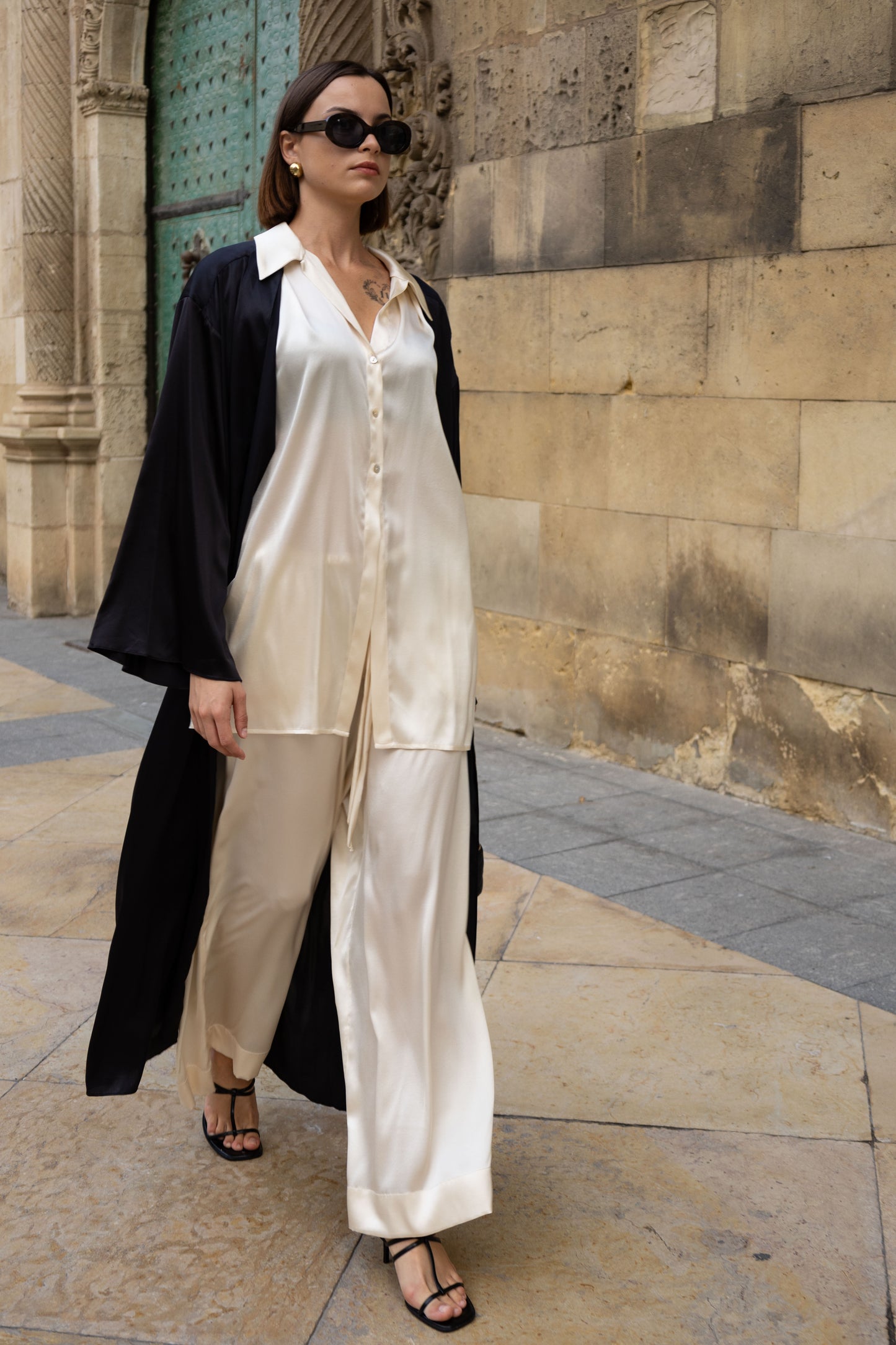 Костюм, сорочка та штани, італійський шовк 100%, чорний