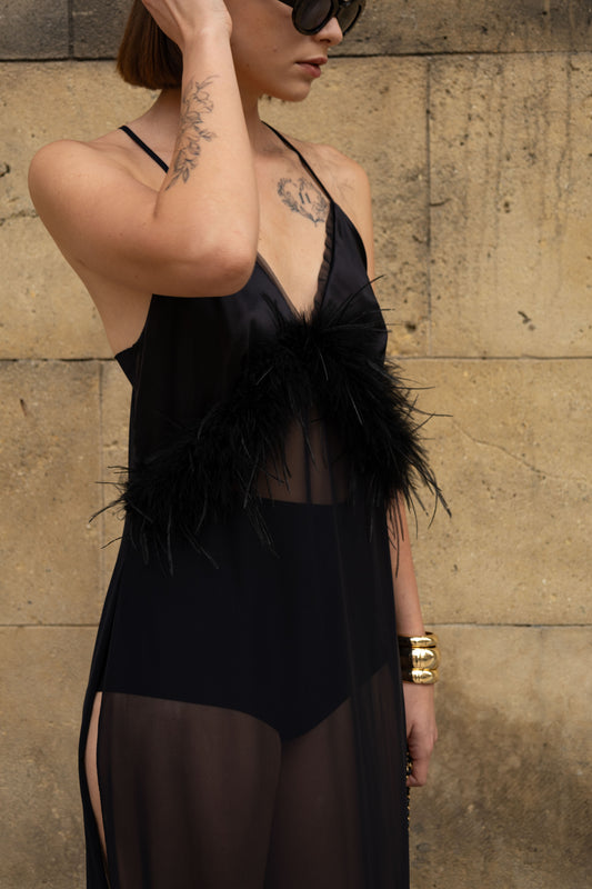 Women's long peignoir, 100% silk