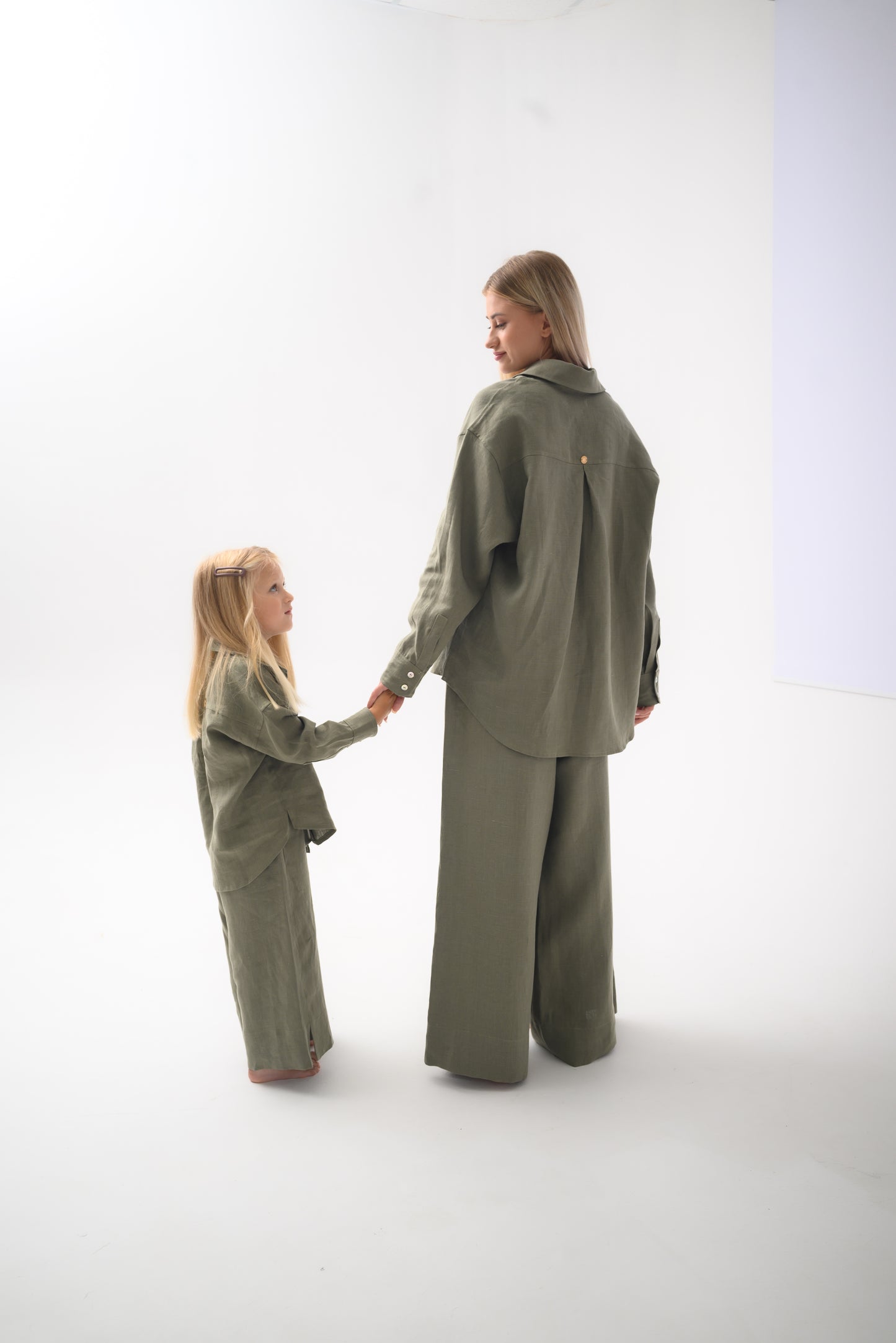 Family look, mother and daughter suit, olive