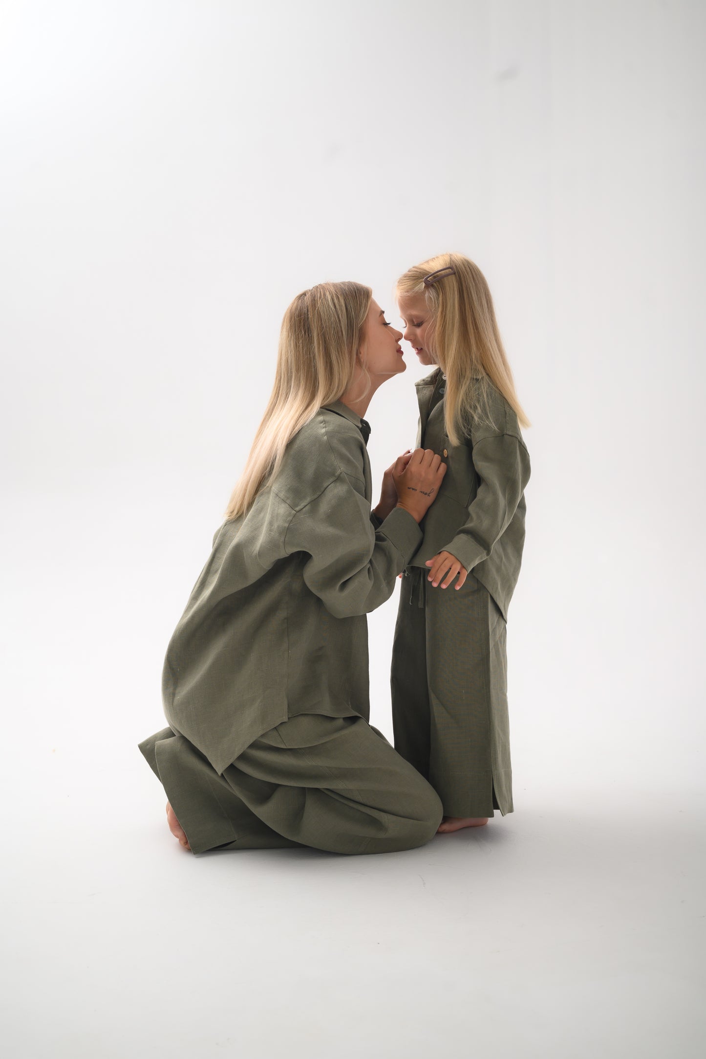 Family look, mother and daughter suit, olive