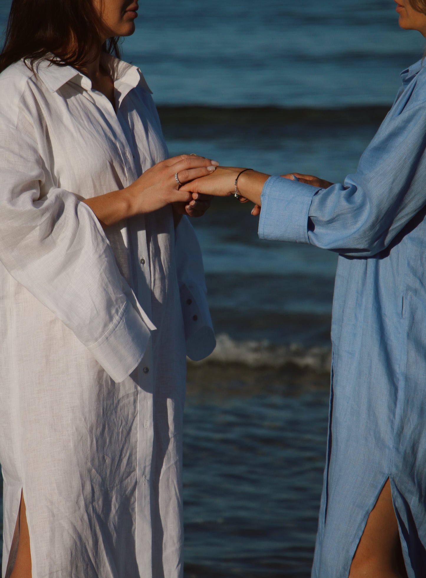 Blue maxi shirt dress made of 100% linen