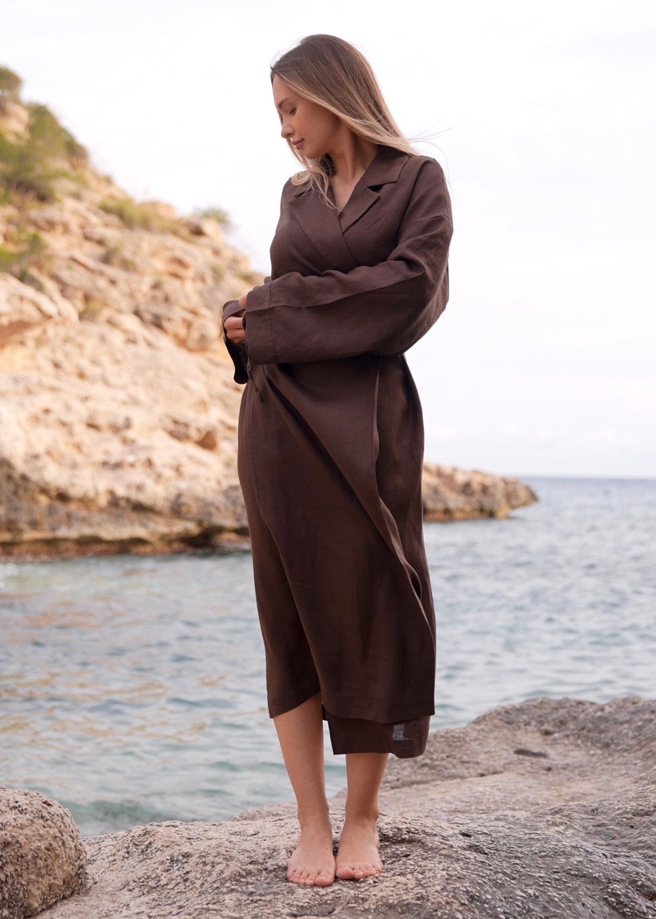Long kimono dress "Chocolate" made of 100% linen