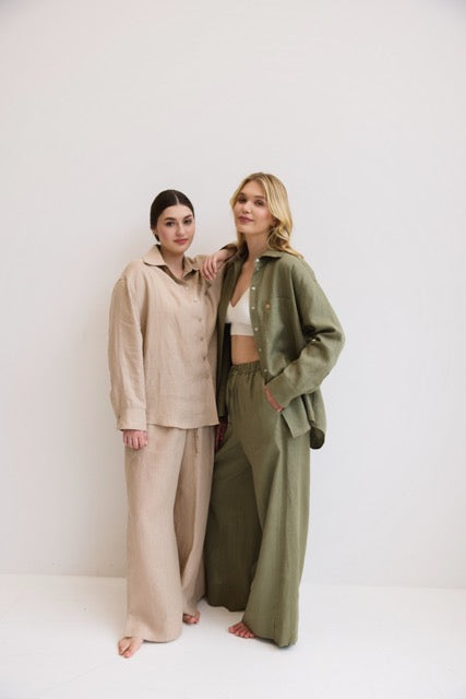 Women's linen 100% suit TOTAL GREEN