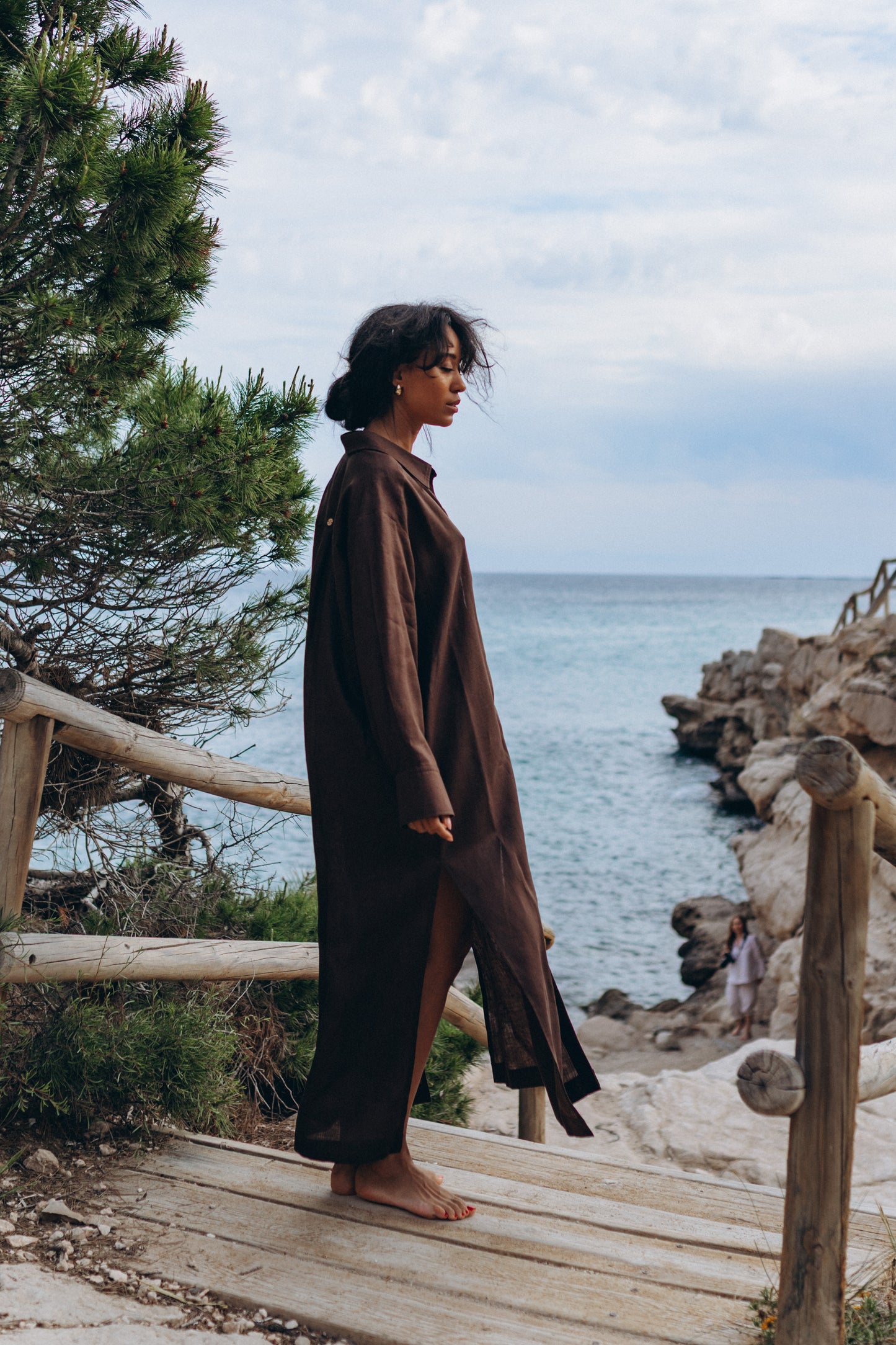 Blue maxi shirt dress made of 100% linen