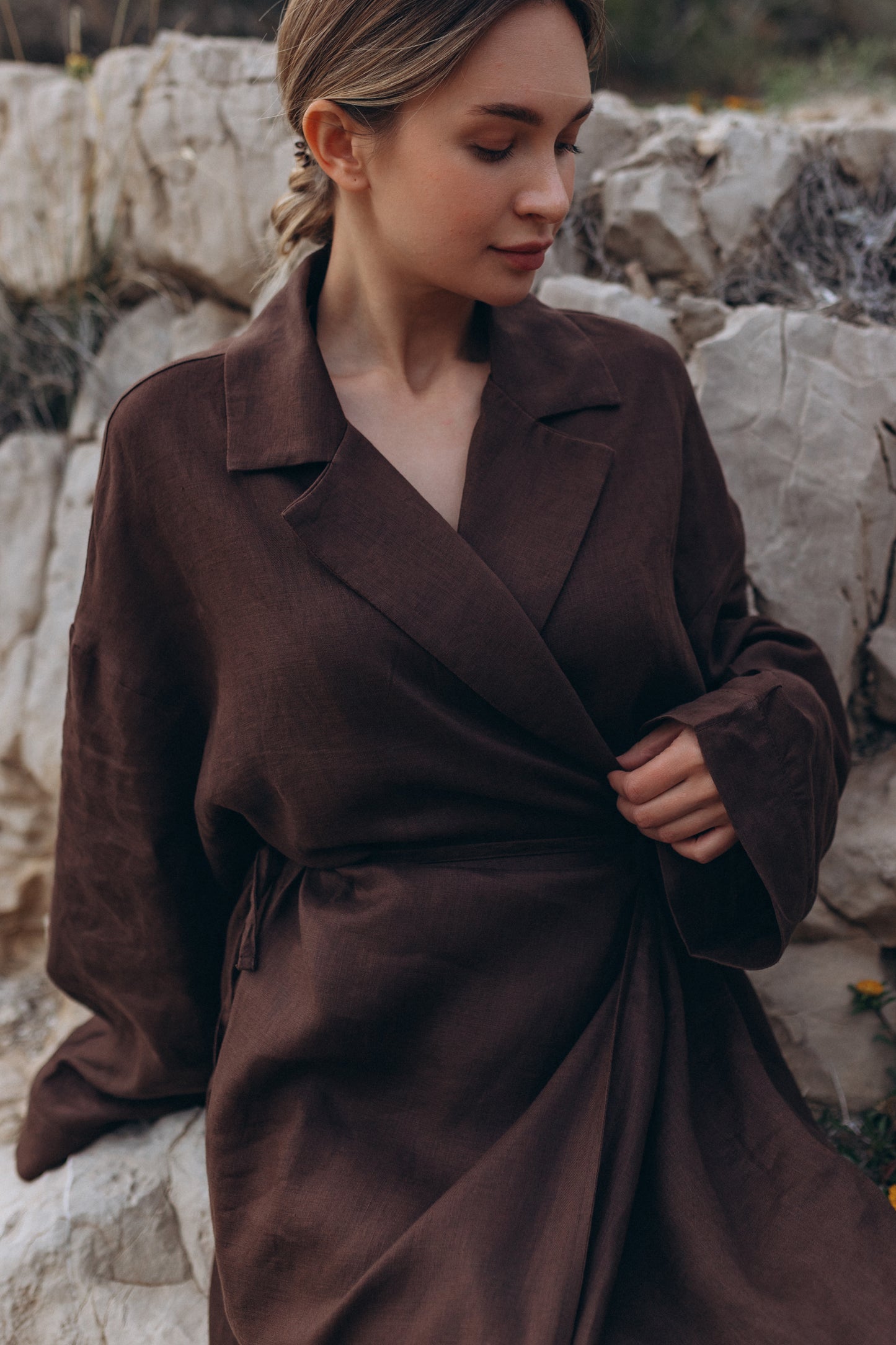 Long kimono dress "Chocolate" made of 100% linen