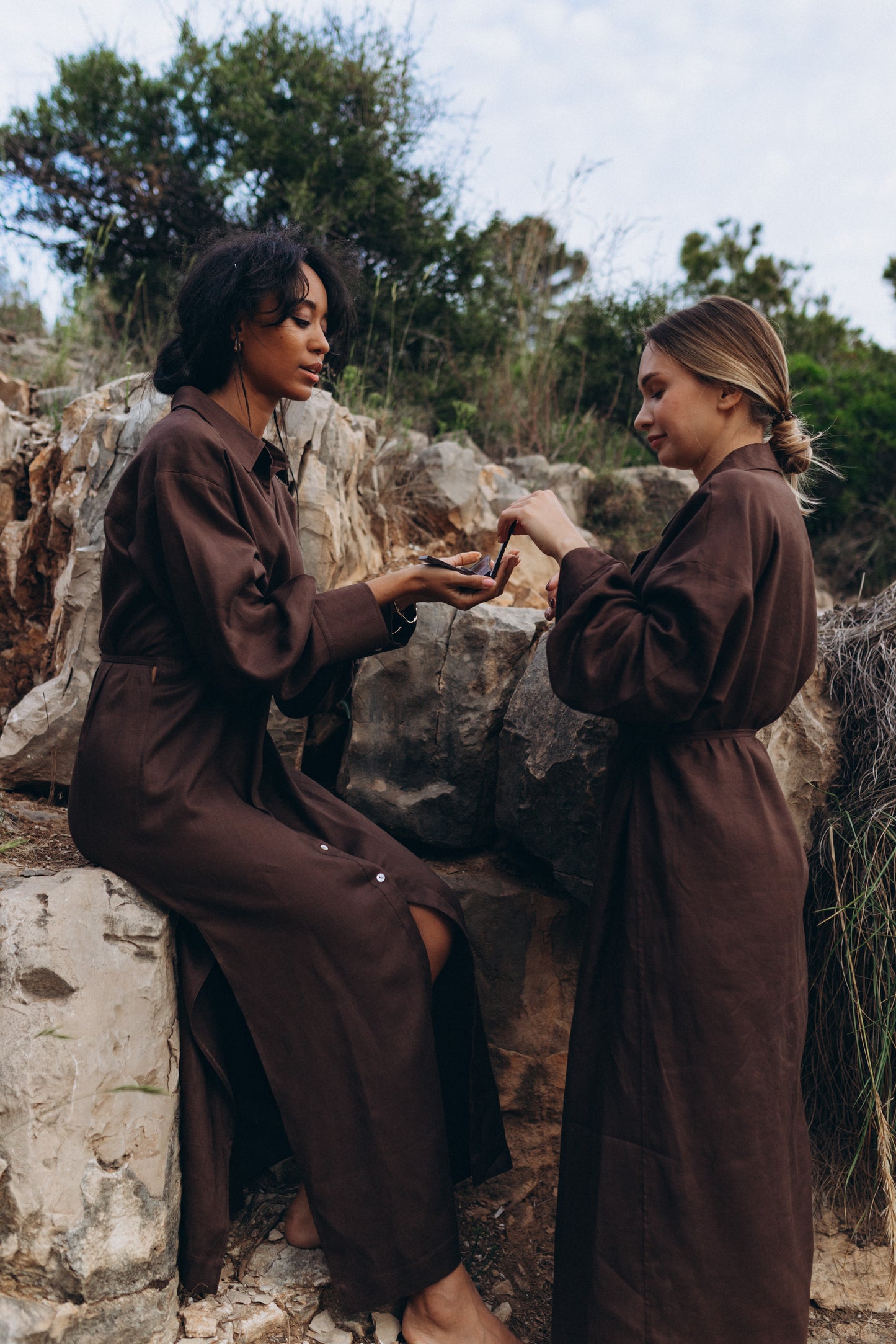 Long kimono dress "Chocolate" made of 100% linen
