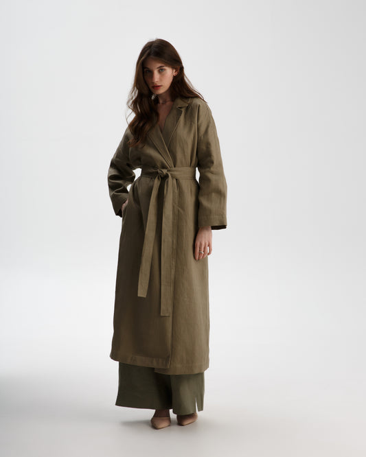 Trench coat made of 100% linen with cotton lining, beige