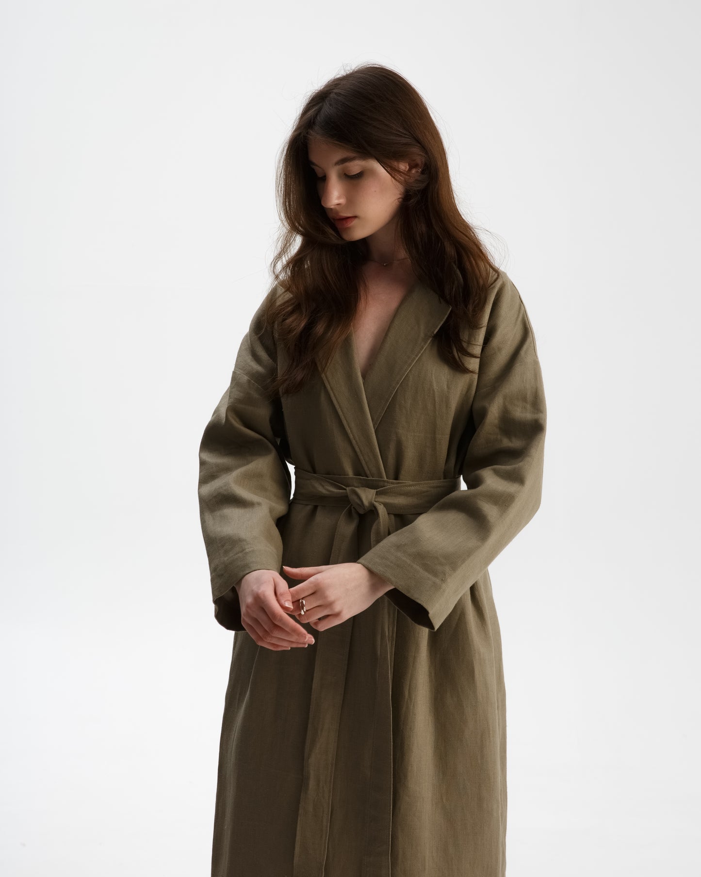 Trench coat made of 100% linen with cotton lining, beige
